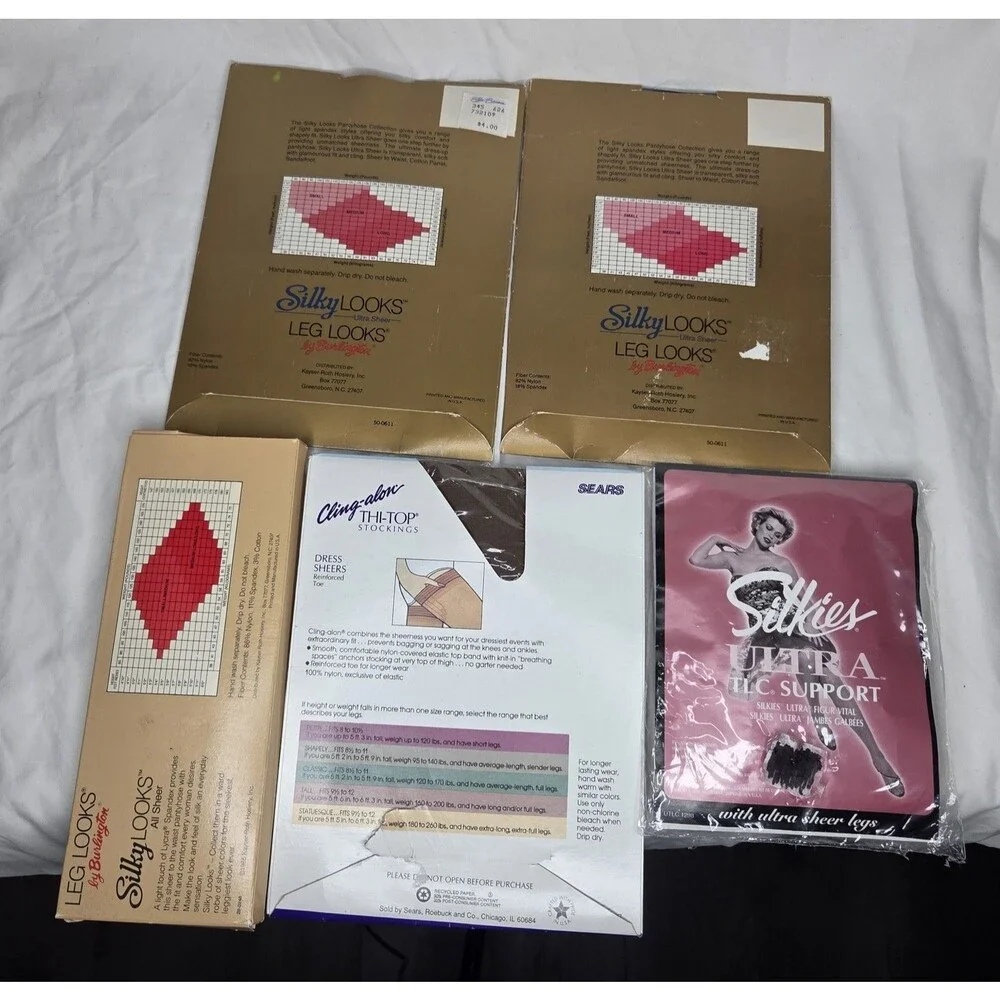 Vtg Lot Of 8 Pairs Nylon Stockings Petite & Shapely Fit Mixed Styles Colors NOS